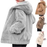 Manteaux teddy bear d'hiver beiges en velours à motif moutons imperméables à capuche Taille XL plus size look fashion pour femme 