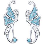 Boucles d'oreilles bleus clairs en velours à motif papillons en argent look fashion pour femme 