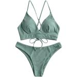 Bikinis push-up Zaful verts à motif tournesols Taille L look fashion pour femme 