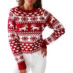 ZAFUL Pull tricoté à manches longues pour femme - Motif flocon de neige et renne, 31_Rouge, Taille XL