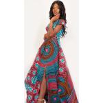 Robes fluides de mariage saison été marron imprimé africain en coton à épaules dénudées style ethnique pour femme 