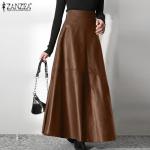 Jupes longues d'automne Zanzea kaki en cuir Taille 3 XL plus size look casual pour femme 