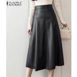 Jupes longues de printemps Zanzea marron patchwork en polyester Taille 3 XL plus size look casual pour femme 