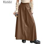 Jupes longues d'automne Zanzea marron en polyester lavable à la main Taille 3 XL plus size look casual pour femme 