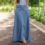 Jupes en jean longues de printemps Zanzea bleus clairs en fibre synthétique Taille 3 XL plus size look casual pour femme 