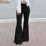 Pantalons flare de printemps Zanzea noirs en polyester Taille 3 XL look casual pour femme 