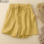 Shorts dentelle saison été Zanzea beiges en coton lavable à la main Taille 3 XL plus size look casual pour femme 