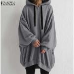 Sweats d'automne Zanzea gris clair en fibre synthétique à capuche à manches longues Taille 3 XL look fashion pour femme 