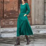 Robes trapèze Zanzea vertes en fibre synthétique à col rond Taille 3 XL plus size look casual pour femme 