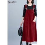Robes en velours de printemps Zanzea rouges en velours sans manches Taille 3 XL plus size look casual pour femme 