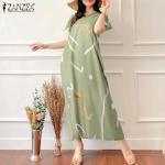 Robes fleuries de printemps Zanzea vertes à fleurs en fibre synthétique à manches courtes Taille 3 XL plus size look casual pour femme 