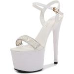 Chaussures montantes blanches à strass à boucles avec un talon de plus de 9cm look sexy pour femme 