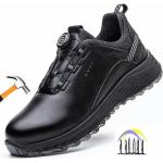 Chaussures de travail  de printemps noires en cuir imperméables à bouts ronds look fashion pour homme 