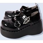 Chaussures montantes noires en caoutchouc à bouts ronds à boucles plus size look gothique pour fille 