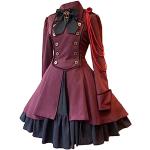 Robes en dentelle vintage rouges en polyester à volants à manches longues à col rond Taille XL plus size look médiéval pour femme 