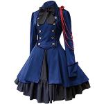 Robes en dentelle vintage bleues en polyester à volants à manches longues à col rond Taille S plus size look médiéval pour femme 