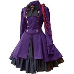 Robes en dentelle vintage violettes en polyester à volants à manches longues à col rond Taille 5 XL plus size look médiéval pour femme 