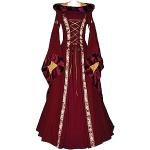 Robes en dentelle vintage rouges en polyester à capuche longues à manches longues Taille XXL plus size look médiéval pour femme 