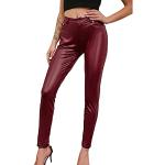 Leggings en cuir rouge bordeaux en cuir synthétique stretch Taille S look fashion pour femme 