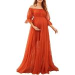 Robes longues orange en tulle à manches longues longues à manches longues Taille L look fashion pour femme en promo 